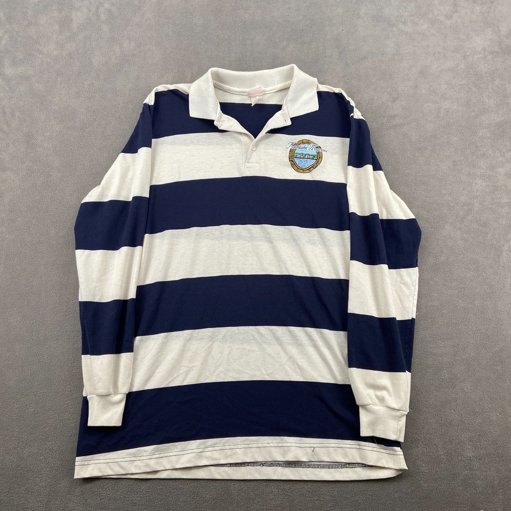 Vintage 90s Hartwell Rugby Shirt Sz XL Blue White Striped Cotton Kenlake Marina